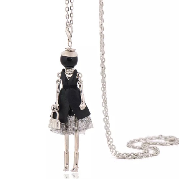 New Artisan Poshmark Shopper Sterling Silver Cloth White Sapphire Doll Necklace - Picture 3 of 10